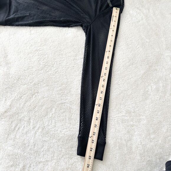 Black Mesh Long Sleeve Athletic Top Black Zip Up Medium (No Size Tag) Streetwear - Picture 5 of 7